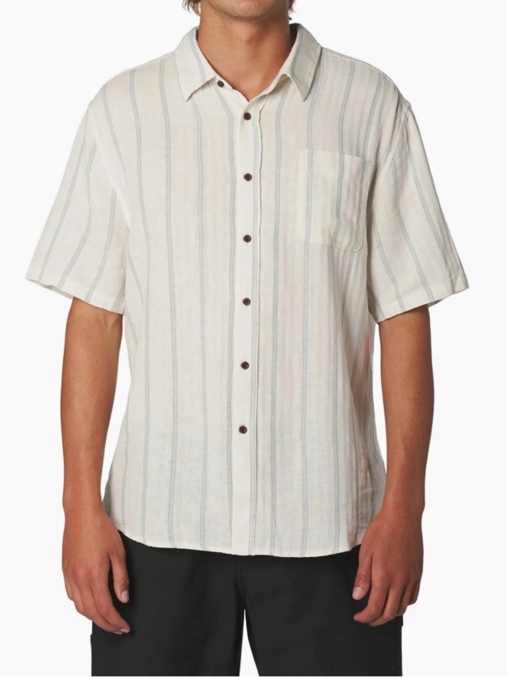 Katin Men's Short Sleeve Allen Button-Up Shirt in Cream with Subtle Stripes